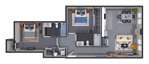 Floor plan for 2 beds, 2 baths, 847 sqft